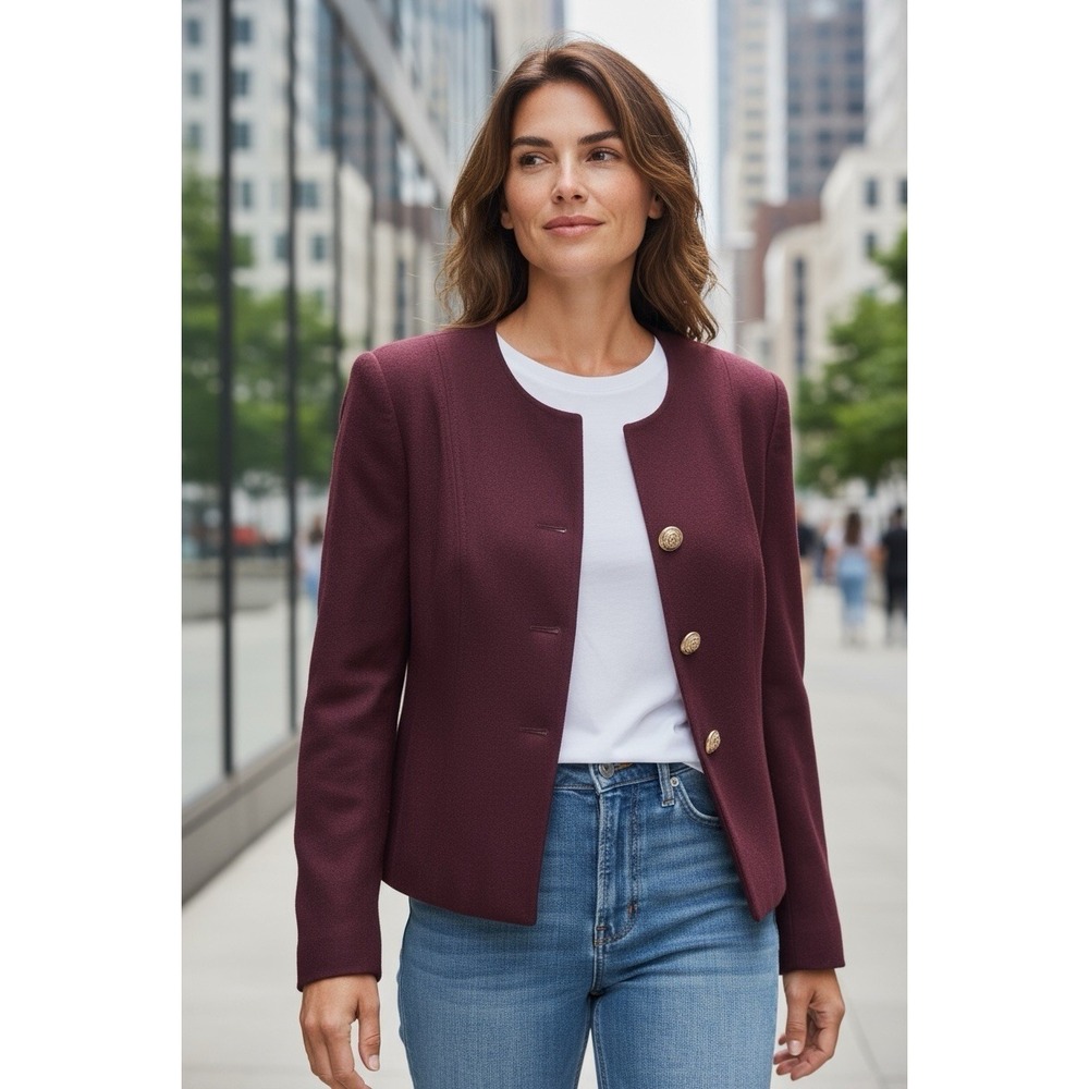Vintage Y2K Worthington Womens Jacket Blazer Size 10 Medium Maroon Wool Coat New
